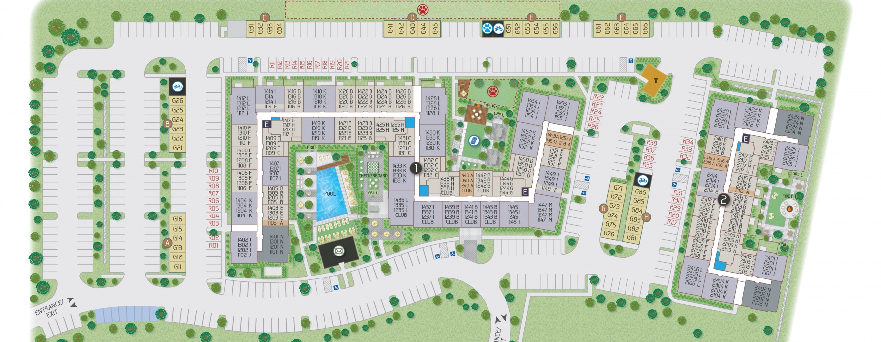 Site map of the property with apartment locations in building 